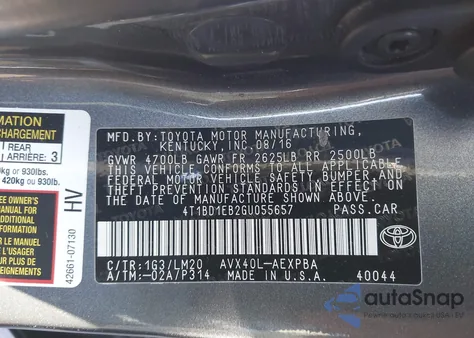 2016 Toyota Avalon Hybrid Limited z USA, uszkodzony, nr VIN 4T1BD1EB2GU055657